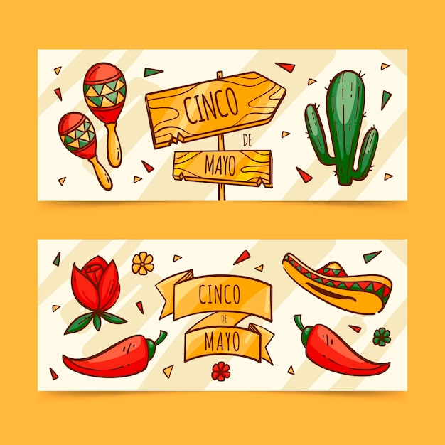 Kostenloser Vektor hand gezeichnete cinco de mayo banner gesetzt