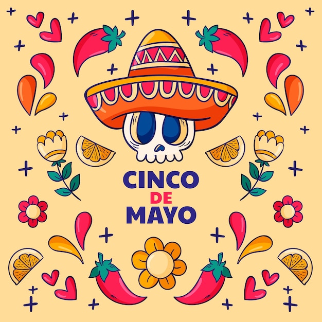 Kostenloser Vektor hand gezeichnete cinco de mayo illustration