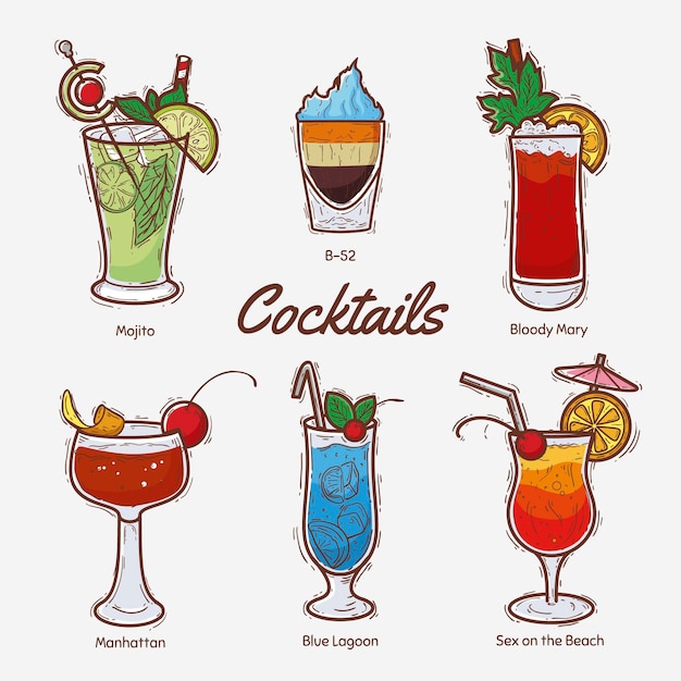 Hand gezeichnete cocktail-sammlung