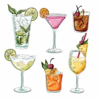 Kostenloser Vektor hand gezeichnete cocktail-sammlung