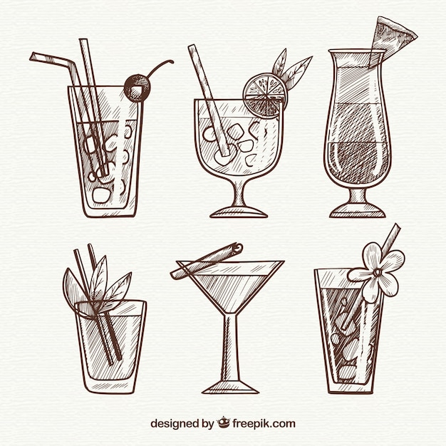 Hand gezeichnete Cocktailsammlung mit flüchtiger Art