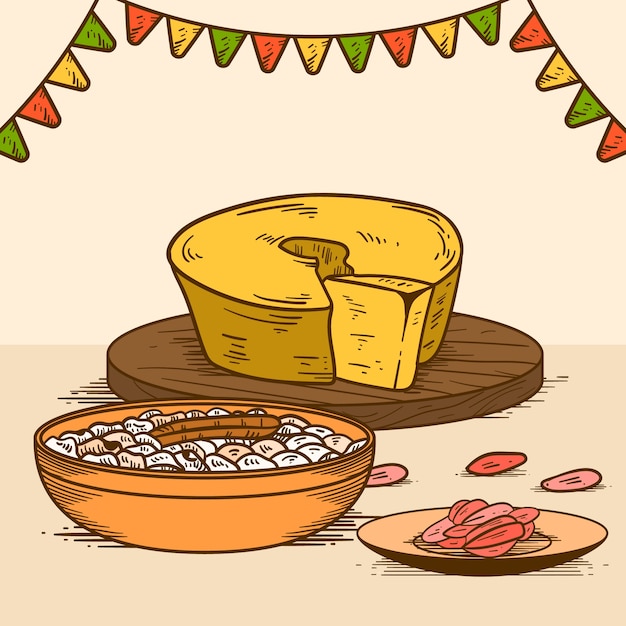Hand gezeichnete comida junina-lebensmittelillustration