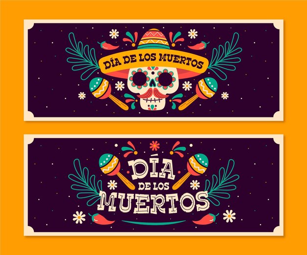 Hand gezeichnete Dia de Muertos Banner Vorlage