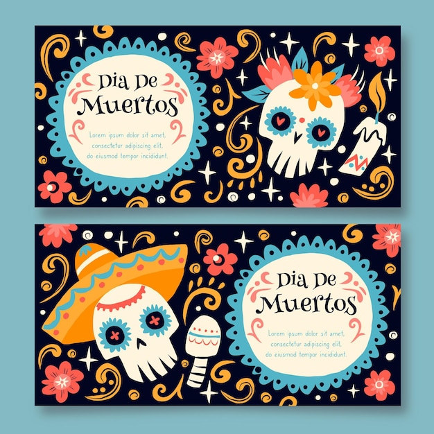 Hand gezeichnete dia de muertos banner vorlage