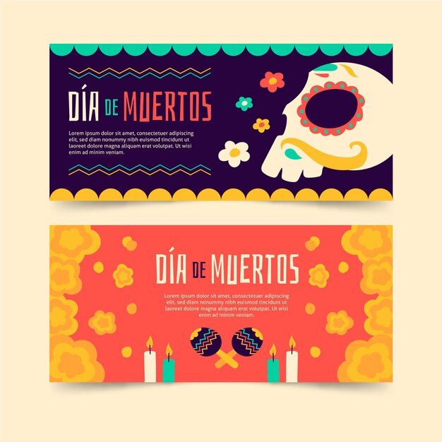 Hand gezeichnete día de muertos Banner