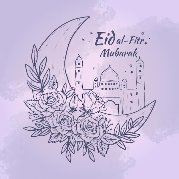 Kostenloser Vektor hand gezeichnete eid al-fitr illustration