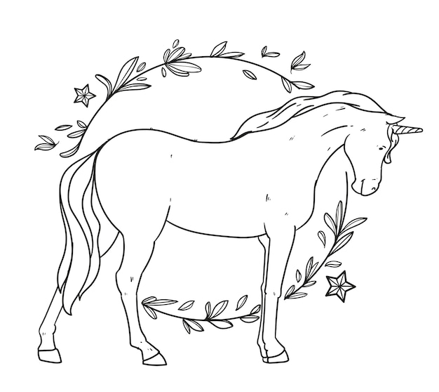 Hand gezeichnete einhorn-umrissillustration