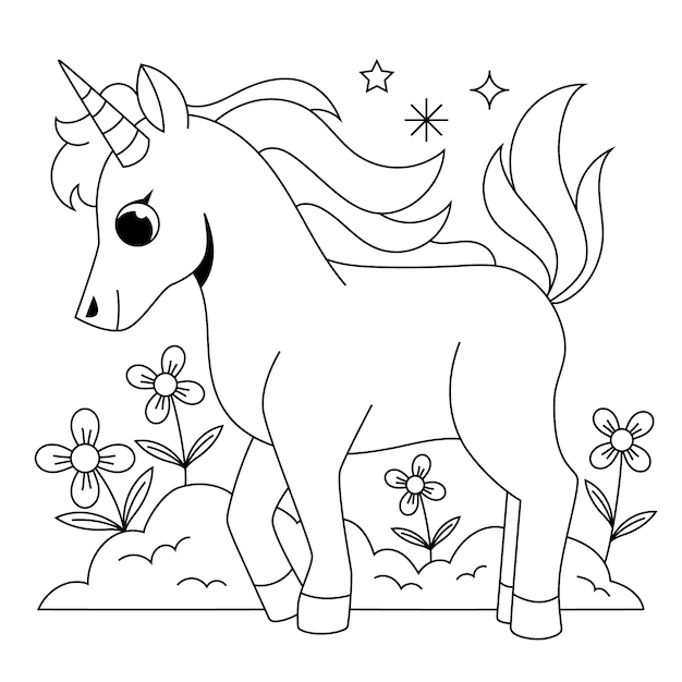 Kostenloser Vektor hand gezeichnete einhorn-umrissillustration