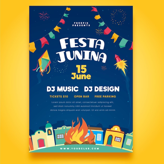 Hand gezeichnete festa junina plakatschablone