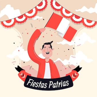 Hand gezeichnete fiestas patrias de peru illustration