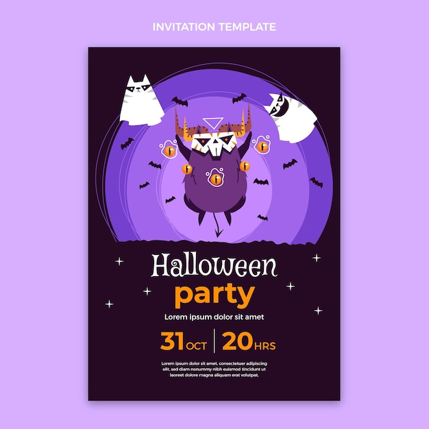 Kostenloser Vektor hand gezeichnete flache design halloween-einladung