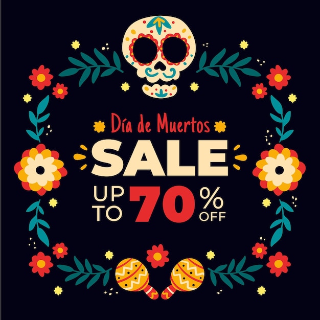 Hand gezeichnete flache dia de muertos verkaufsillustration