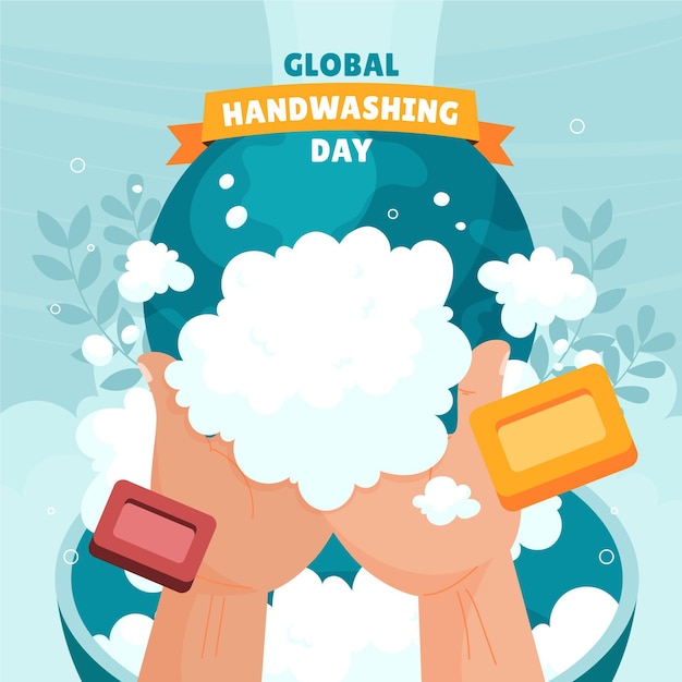 Kostenloser Vektor hand gezeichnete flache globale handwaschtagillustration