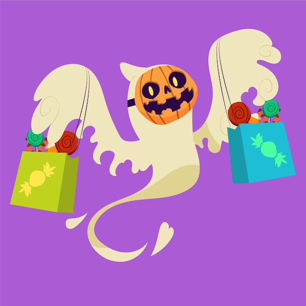 Hand gezeichnete flache halloween-geisterillustration