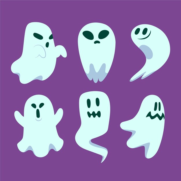 Hand gezeichnete flache halloween-geistersammlung
