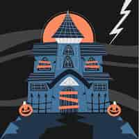 Kostenloser Vektor hand gezeichnete flache halloween-hausillustration