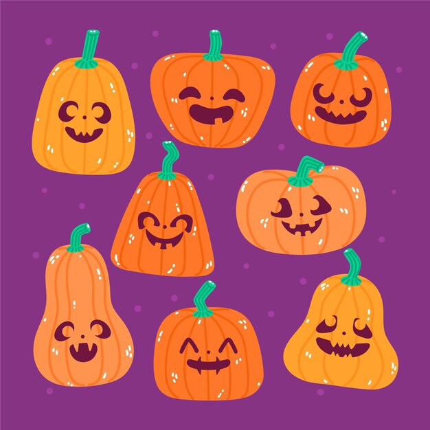 Hand gezeichnete flache halloween-kürbissammlung