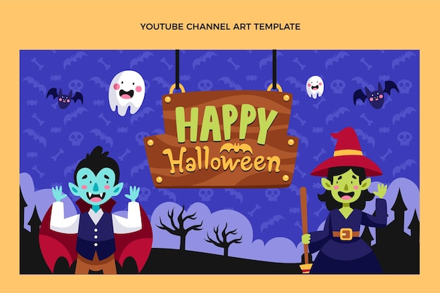 Kostenloser Vektor hand gezeichnete flache halloween youtube kanalkunst