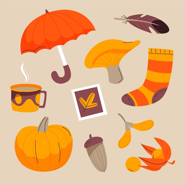 Hand gezeichnete flache Herbstelementsammlung