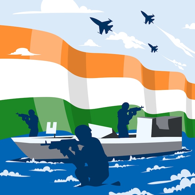 Kostenloser Vektor hand gezeichnete flache indische marinetagesillustration