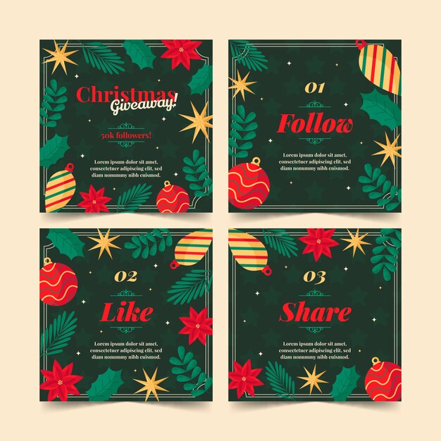 Hand gezeichnete flache Weihnachtsgeschenk-Instagram-Posts-Sammlung