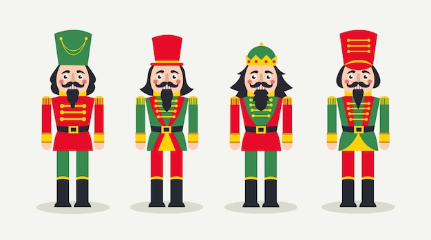 Hand gezeichnete flache weihnachtsnussknackersammlung