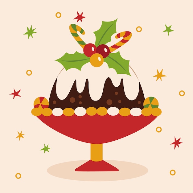 Hand gezeichnete flache weihnachtspuddingillustration