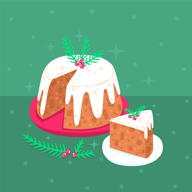 Kostenloser Vektor hand gezeichnete flache weihnachtspuddingillustration