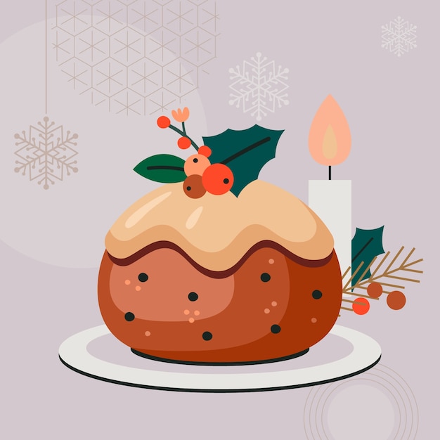 Hand gezeichnete flache weihnachtspuddingillustration