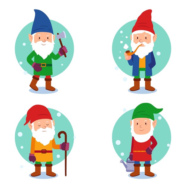 Hand gezeichnete flache weihnachtszwergsammlung