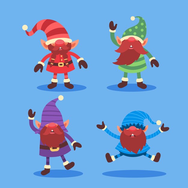 Hand gezeichnete flache weihnachtszwergsammlung
