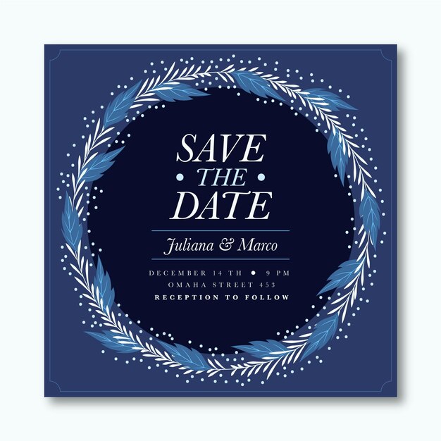 Hand gezeichnete flache Winterhochzeitseinladungsschablone