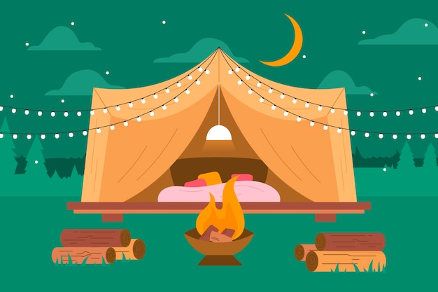 Kostenloser Vektor hand gezeichnete glamping illustration des flachen designs