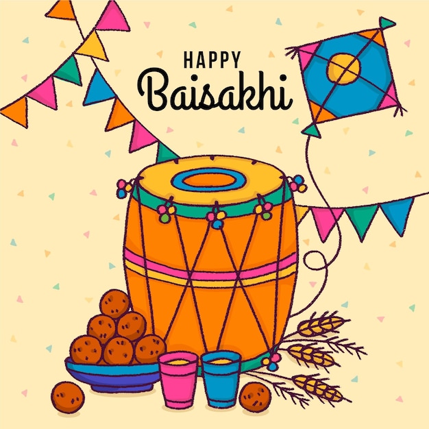 Hand gezeichnete glückliche baisakhi illustration