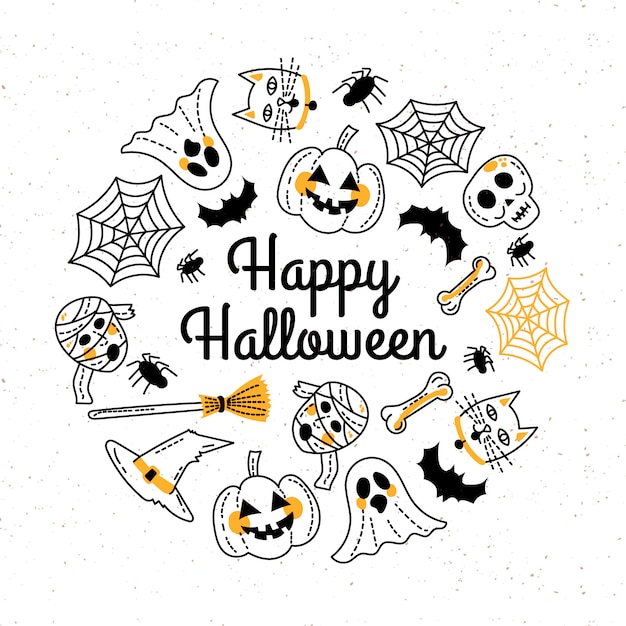 Kostenloser Vektor hand gezeichnete glückliche halloween-grußkarte schablone