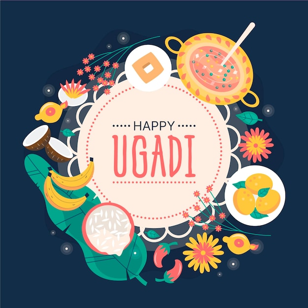 Hand gezeichnete glückliche ugadi illustration