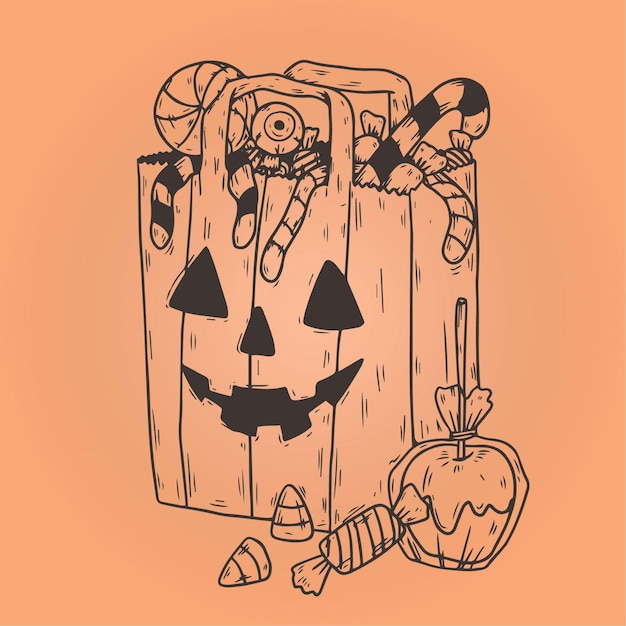 Kostenloser Vektor hand gezeichnete halloween-bonbontüte