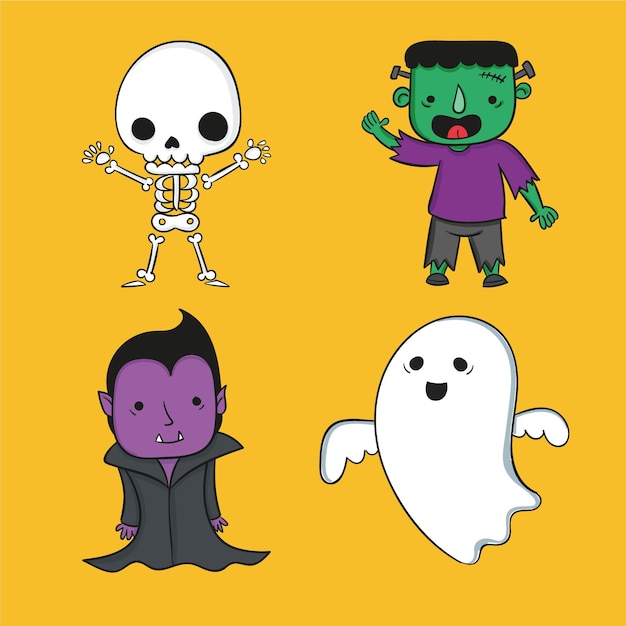 Hand gezeichnete Halloween-Charaktersammlung