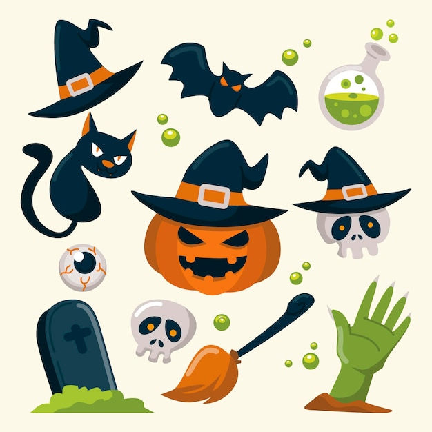 Hand gezeichnete Halloween-Elemente gesetzt