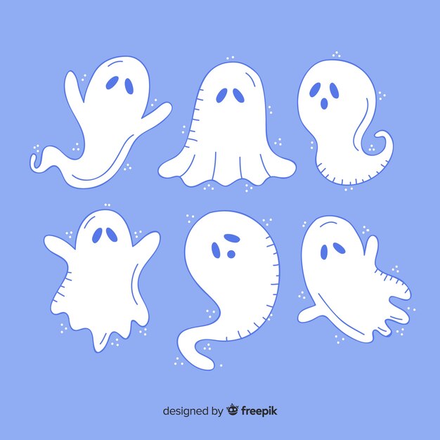 Hand gezeichnete Halloween-Geistersammlung auf blauem Hintergrund