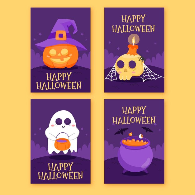 Hand gezeichnete Halloween-Kartensammlung