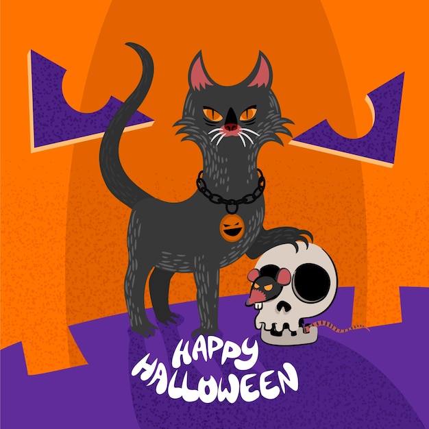 Kostenloser Vektor hand gezeichnete halloween-katzenillustration