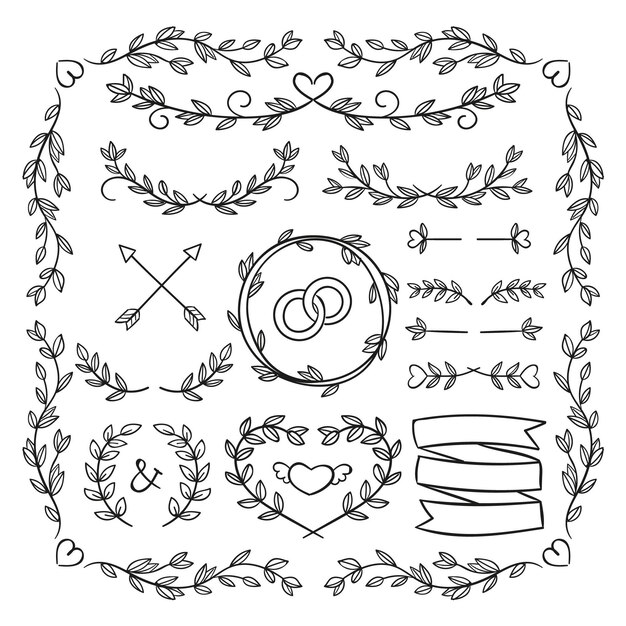 Hand gezeichnete Hochzeit Ornamente Sammlung