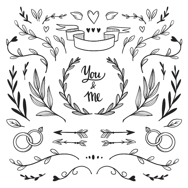 Hand gezeichnete Hochzeit Ornamente Sammlung