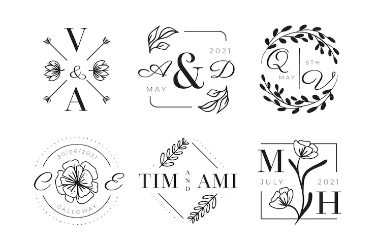 Kostenlose Vektor hand gezeichnete hochzeitsmonogrammlogos