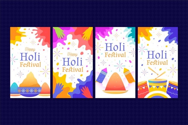 Hand gezeichnete holi festival instagram geschichten sammlung