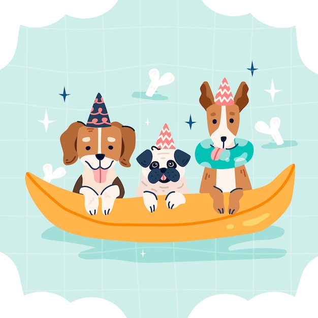 Kostenloser Vektor hand gezeichnete hundepoolpartyillustration