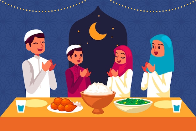 Kostenloser Vektor hand gezeichnete iftar illustration mit leuten