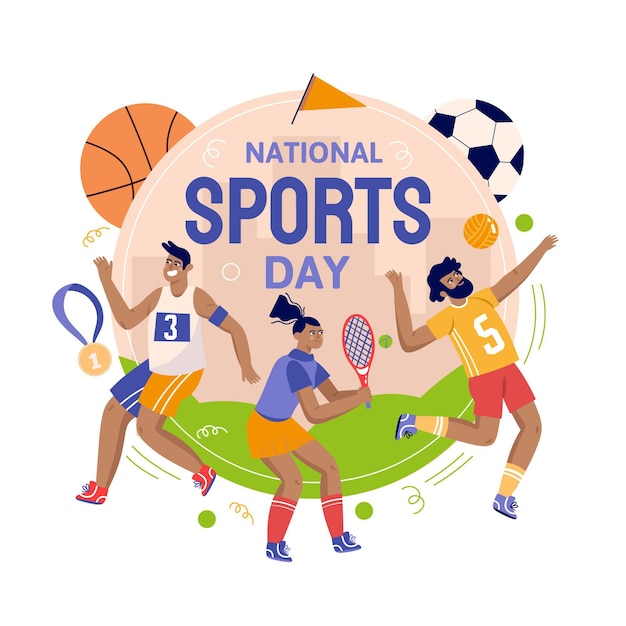 Hand gezeichnete Illustration des nationalen Sporttages