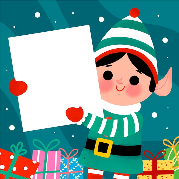 Kostenloser Vektor hand gezeichnete illustration des weihnachtscharakters, der leere fahne hält